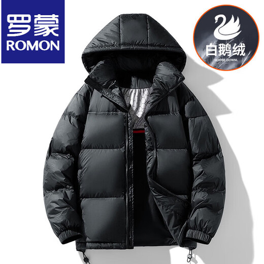 ROMON Winter Classic Goose Down Jacket Hooded Down Jacket Couple White Goose Men's Loose Large Size Down Jacket Fashion Dark Gray Goose Down Jacket M