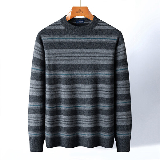 Rich 310G Cashmere & Sheep Wool Sweater Winter Men's Striped Warm Round Neck Wool Sweater Men's Knitted Sweater
