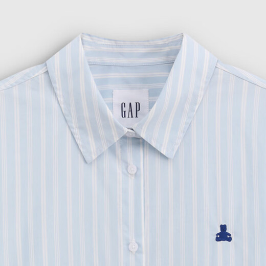 GAP Women's 2026 Spring New Cotton Bear Embroidered Colorful Striped Loose Long-Sleeved Shirt Top 859838