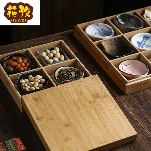 He Jiagong Jiugongge Tableware Bamboo Jiugongge Tableware with Cover Bamboo Box Restaurant B&B Dining Package Optional 3 Plates