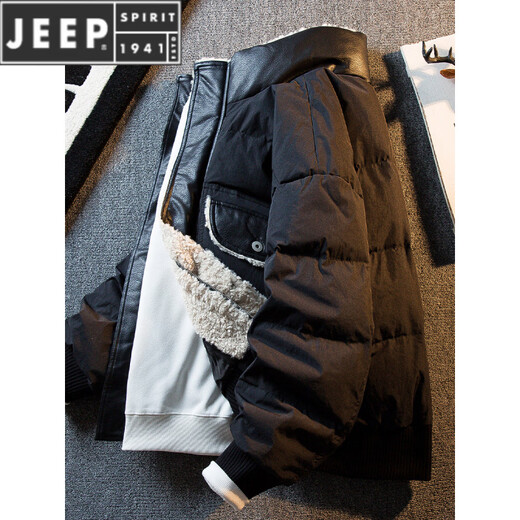 JEEP SPIRIT new heavyweight thickened sherpa splicing down jacket men's winter warm stand-up collar down jacket jacket men's winter gray 2XL