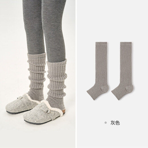 Pami 2026 new gray socks with shark pants socks spring and autumn leg covers knitted pile socks autumn and winter with snow light gray-pack (tube height 36cm) 1 pair one size fits all