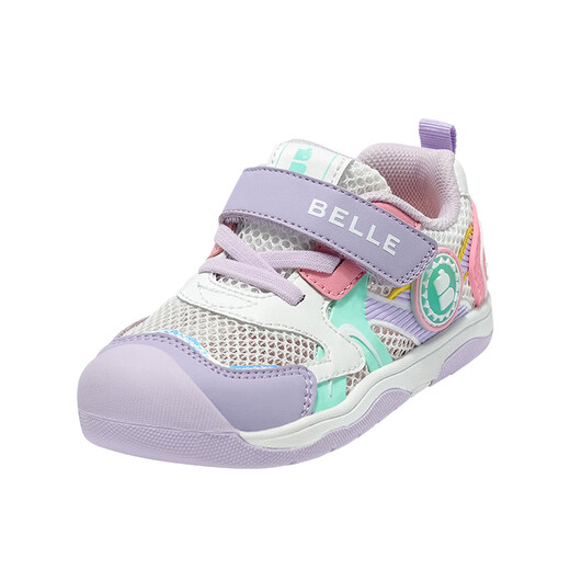 Belle Children's Shoes 2026 Spring New Men's and Women's Sports Shoes Casual Shoes Mesh Breathable Baby Shoes White/Purple 23