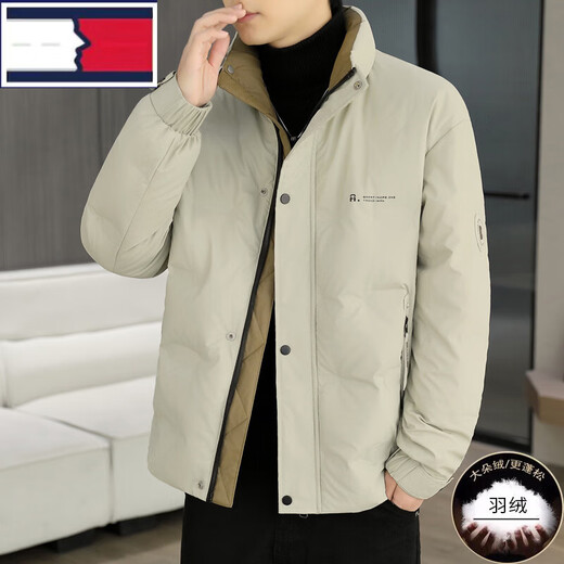 TOME BORNEK winter down jacket men's jacket trendy fashion stand collar young and middle-aged casual sports thickened warm white duck down top off-white XL men's 2025 new model recommended 140-160Jin Jin equals 0.5 kg