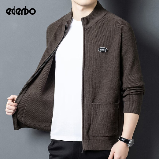 Edenbo fashion men's stand collar casual wear spring and autumn new young and middle-aged sweater jacket warm slim dad jacket iron gray L (170)