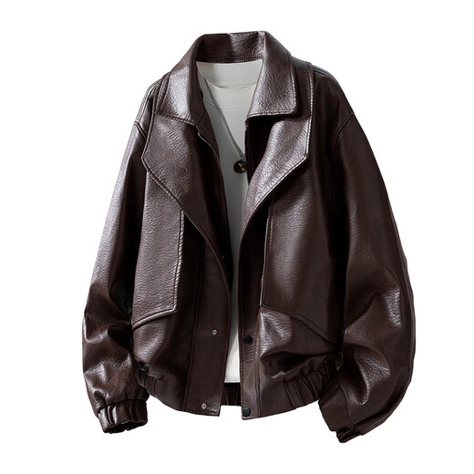 JNJKQAWASSUP GLORY Maillard retro motorcycle leather jacket men's spring and autumn handsome fake two-piece lapel jacket 05 brown M _built 115Jin Jin is equal to within 0.5 kg