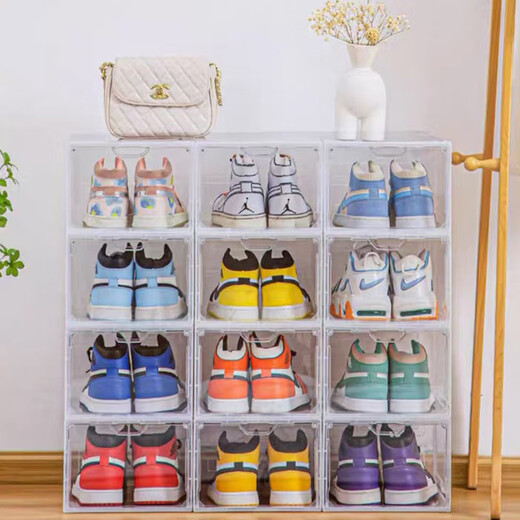 Pupan transparent shoe box is open AJ magnetic absorption artifact dormitory shoe cabinet dustproof thickened plastic folding box Welfare impulse transparent shoe box 1 piece 33.5x25x18cm