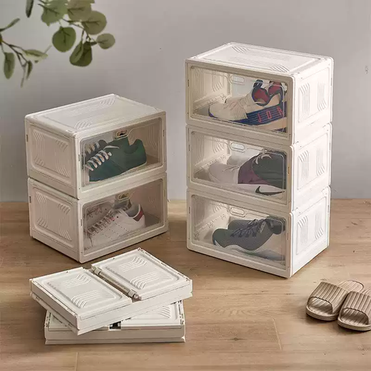 Yusenyi transparent folding plastic box shoe box shoe storage box flip cover single-pack sneakers dust-proof household installation-free wardrobe white shoe box white shoe box