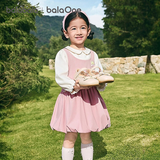 Bala Bala One children's clothing children's dress girls 2026 New Year's wear fake two-piece splicing skirt candy pink 60335 80