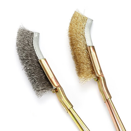 Wire brush with handle, stainless steel wire brush, copper-plated wire wire brush, rust removal, gap groove cleaning, kitchen cleaning brush head, metal handle, copper-plated copper wire brush (straight head)