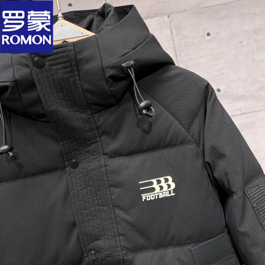 罗蒙（ROMON）男士羽绒服冬季加厚保暖面包服中青年潮流防寒2025新款连帽外套男 黑色 M