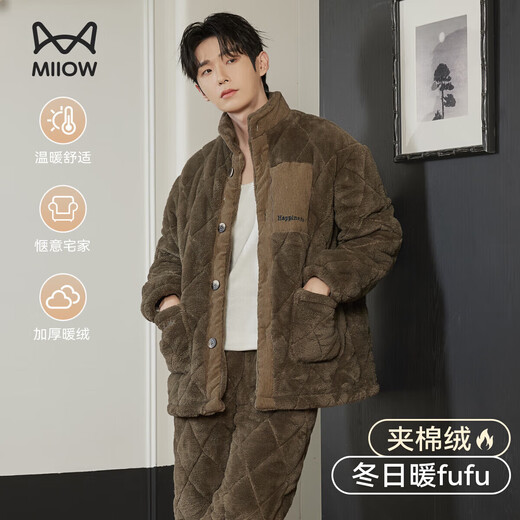 Catman plus velvet and thickened three-layer quilted men's pajamas men's winter warm stand-up collar cotton jacket can be worn outside 25 years new product