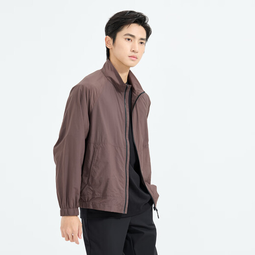 LiLang Light Fashion Men's Clothing Shopping Mall Same Style Jacket Men's Stand Collar Elastic Easy-Care Lightweight Breathable Air-conditioned Jacket Chocolate Brown (1K) XL (175)