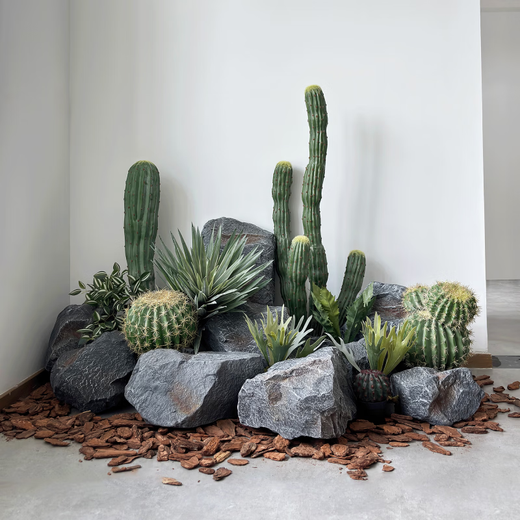 Irregular PU fake stone foam sculpture rockery shopping mall landscaping shooting window hotel green plant landscape stone ornaments yellow 2