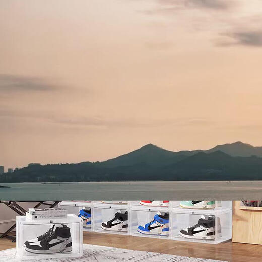 Yusenyi GOTO magnetic transparent shoe box dustproof design simple plastic shoe wall display storage box suitable for bedroom shoe cabinet black model three groups of six G letters 36x28x22cm