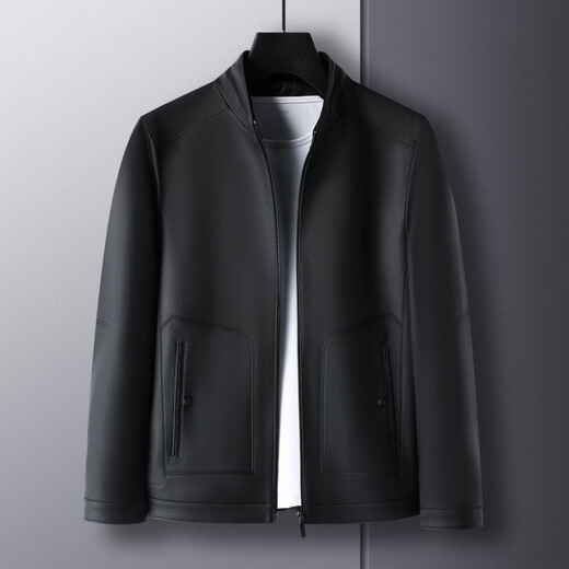Stand collar leather jacket for men, autumn and winter business casual jacket, black, thin, M 170 (suitable for weight 100-120)