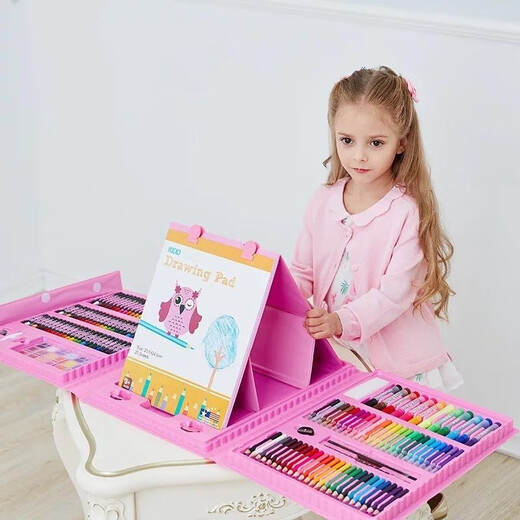 Dessin Set Toys's Children's Drawing Tools Brosse avec planche à dessin Boîte à cadeau d'huile de stylo aquarelle 1er juin Gift de la journée pour enfants 208 ensembles d'ensembles de luxe [rose]