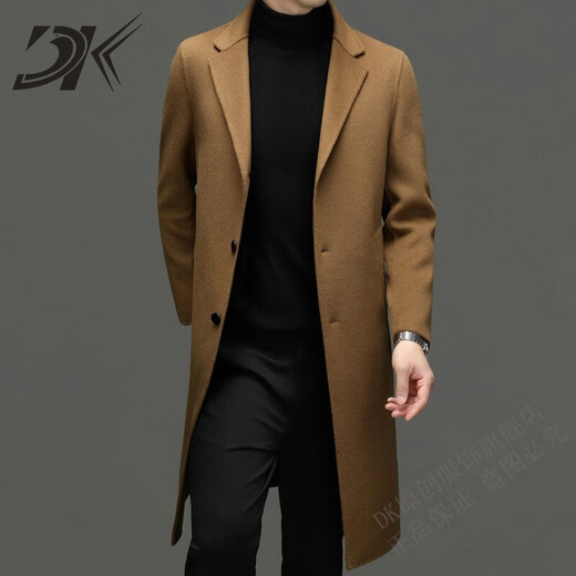 DK Abrigo de lana de doble cara 100% lana de alta gama para hombres Abrigo de lana largo por encima de la rodilla de invierno para hombres Abrigo de lana cortavientos de lana camel XL 180