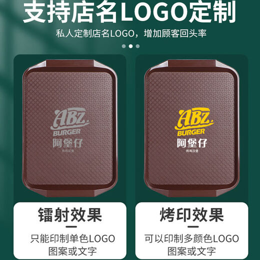 Tuojin rectangular plastic tray thickened non-slip commercial canteen fast food burger plate restaurant restaurant serving plate double ears - black large thickened non-slip style _10 pieces