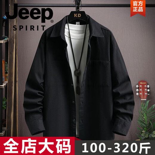 JEEP SPIRIT2026 spring and autumn men's long-sleeved shirt men's workwear retro outerwear youth plus size trendy shirt tops plus fat plus size men's clothing - gray M
