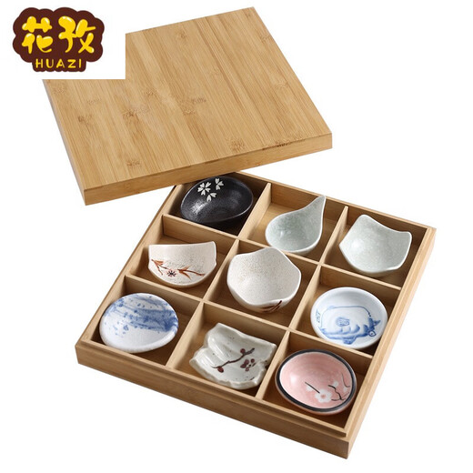 He Jiagong Jiugongge Tableware Bamboo Jiugongge Tableware with Cover Bamboo Box Restaurant B&B Dining Package Optional 3 Plates