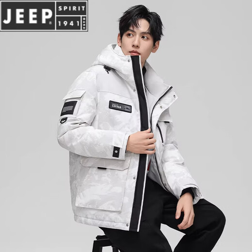 JEEP SPIRIT Пуховик мужской зимний короткий 2025 Новая уличная теплая китайская красная куртка с капюшоном для лица с капюшоном Модный жемчужно-белый 82630 M Рекомендация 120 Jin Jin равен с точностью до 0,5 кг