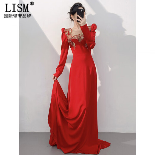 LISM Designer International Light Luxury Brand Red Evening Dress Women 2026 New Style Temperament Socialite High-end Light Luxury Heavy Industry Red S