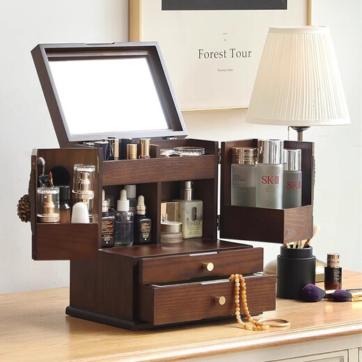 Nalandohao cosmetics storage box jewelry box integrated drawer storage cabinet large capacity wooden skin care product makeup storage box zero pine cone large makeup jewelry box