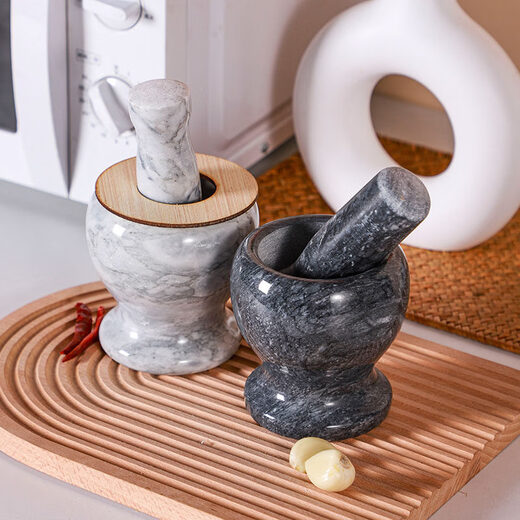 Tuojin natural jade garlic press stone mortar garlic mortar traditional old-fashioned household manual grinding raw stone garlic mortar 11 cm diameter calm black, tank + stone hammer