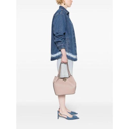 Valentino (Valentino) women's tote bag, large capacity, daily commuting, lightweight carrying, multiple compartments, light pink metal buckle, rivet decoration, neutral color, one size fits all