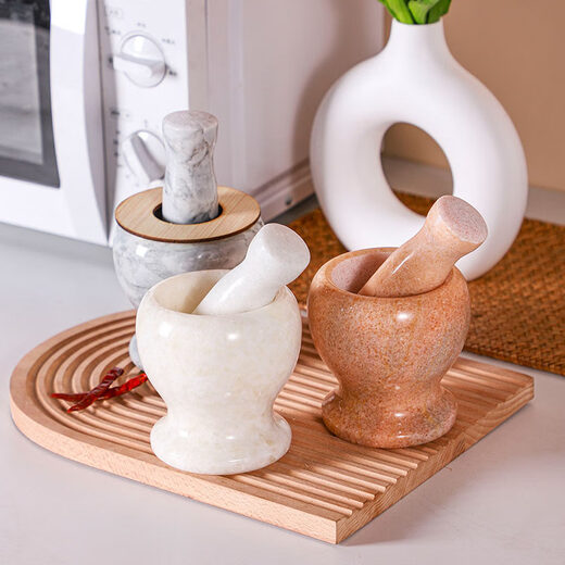 Tuojin natural jade garlic press stone mortar garlic mortar traditional old-fashioned household manual grinding raw stone garlic mortar 11 cm diameter calm black, tank + stone hammer