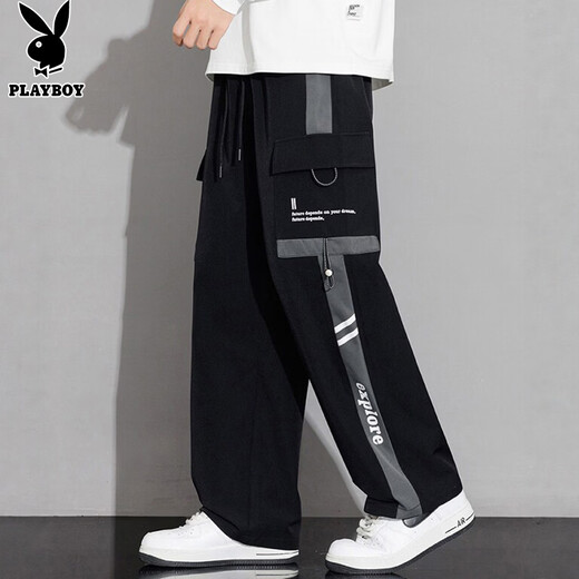 Playboy (PLAYBOY) pants men's work casual pants men's spring and summer straight wide-leg loose trousers black XL
