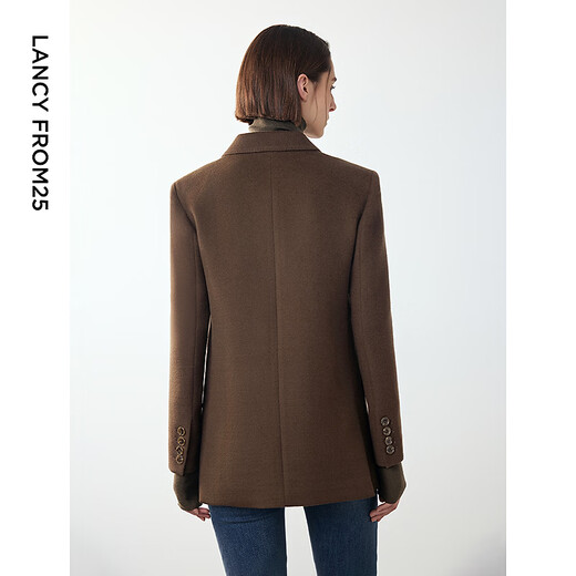 Langzi wool temperament retro design commuting professional suit jacket commuting winter new casual suit for women brown green M