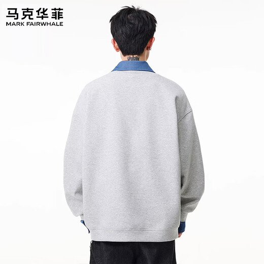 MARK FAIRWHALE American retro casual sweatshirt for men 2026 spring new style loose and comfortable contrast color trendy brand handsome and versatile top floral gray + black discounted two-pack 2XL recommended 150-180Jin Jin equals 0.5 kg