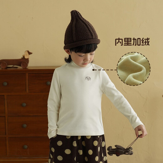 Yantaijia children's clothing boys' German velvet half turtleneck beige bottoming shirt children's long-sleeved T-shirt baby autumn and winter clothing beige 110 model size