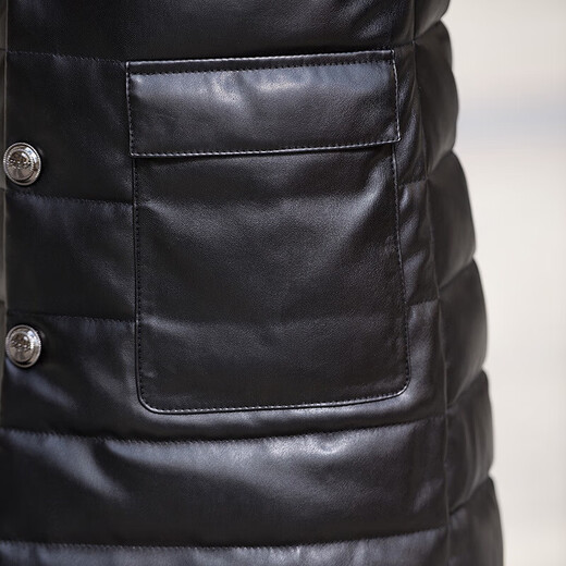 YISHION Haining new winter leather jacket men's mid-length lambswool lapel Korean style slim youth casual jacket black M