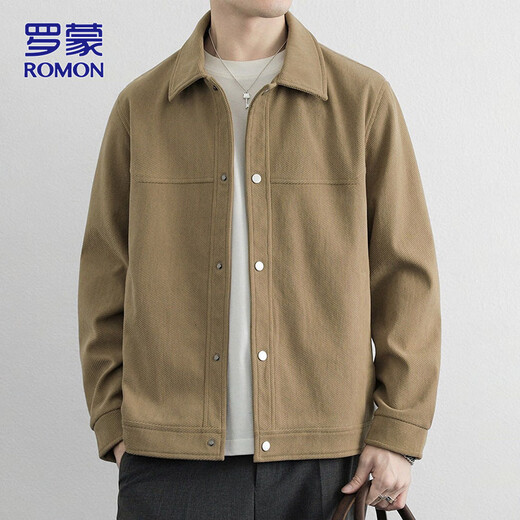 罗蒙（ROMON）夹克男士春季宽松高端行政商务外套男休闲上衣服男装 卡其 XL