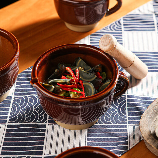 Shantou Lincun ceramic mortar, garlic mortar, medicine jar grinder, vegetable bowl, pepper, eggplant, preserved egg, pig's trotters, rice bowl with hammer and no handle - small mortar