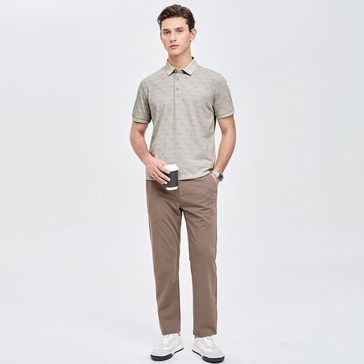 Septwolves non-deformable lapel mulberry silk short-sleeved polo shirt men's 2026 summer new full printed T-shirt 007 (silver gray) M 165/84A