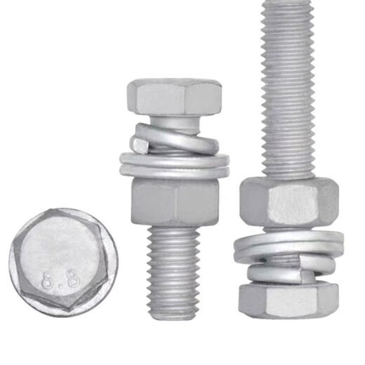 National standard 88 grade hot-dip galvanized external hexagonal bolt set hot-dip galvanized power photovoltaic screw with flat spring washer combination M8*351000 set