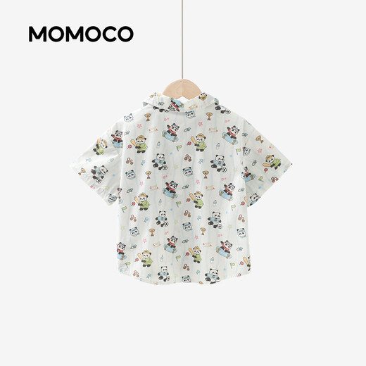 Mami Maca (MOMOCO) children's clothing summer boys' shirt jacket short-sleeved fashion versatile shirt white full print 120