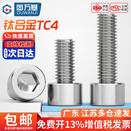 GUWANJI titanium alloy screw TC4 cylindrical head hexagonal bolt cup head screw extended M1.6M2M5M6M8M10-M20 M5x15 2 pieces