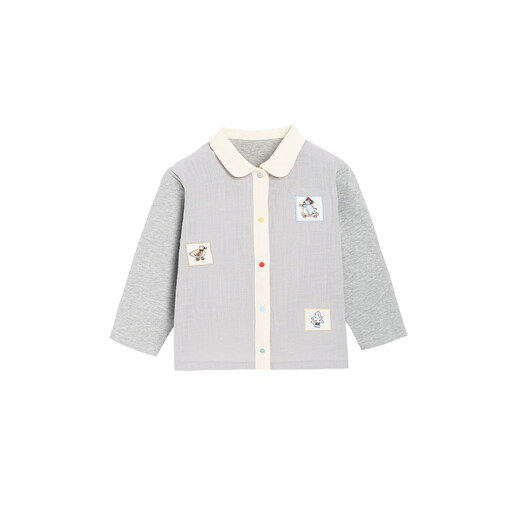 White wheat children's 26 spring new long-sleeved clothes for boys and girls flannel shirt baby embroidered shirt star mist gray 80