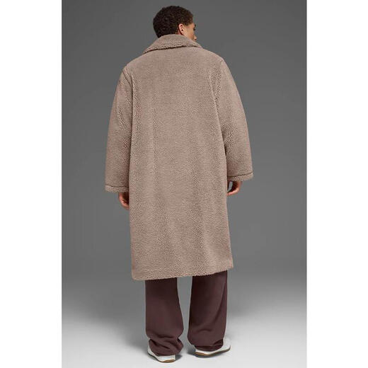 ALO YOGA Men's Casual Jacket New Style Warm and Windproof Stowable Lightweight Camel Long Loose Fit Zipper Side Bag Chai Latte One Size | L