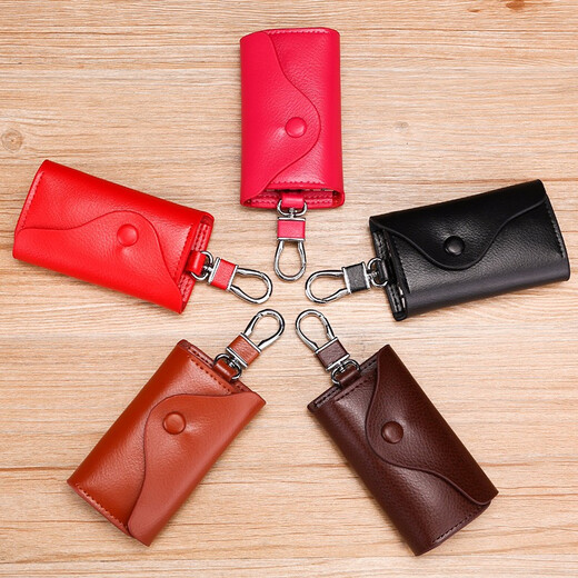 Qiger koreanische Version Key Bag Herren echter Kuhläden-Auto-Schlüsselbeutel Taille Hanging Multifunktion Reißverschluss Key Bag Schnalle Braun