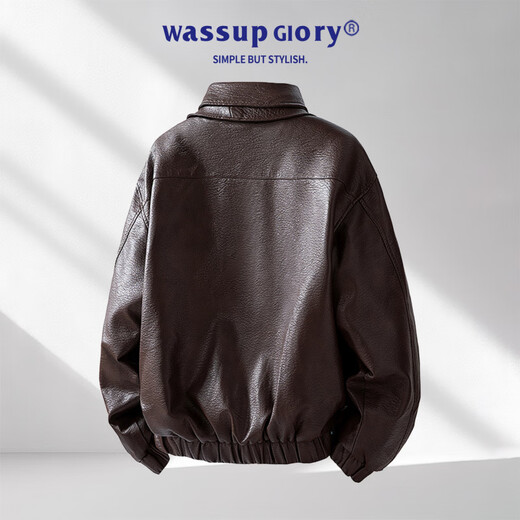 JNJKQAWASSUP GLORY Maillard retro motorcycle leather jacket men's spring and autumn handsome fake two-piece lapel jacket 05 brown M _built 115Jin Jin is equal to within 0.5 kg