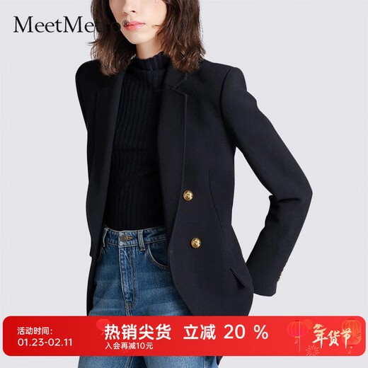 MeetMetro Mayer 2026 Spring New Black Suit Jacket Women's Fashion Casual Professional Temperament Suit Black XL