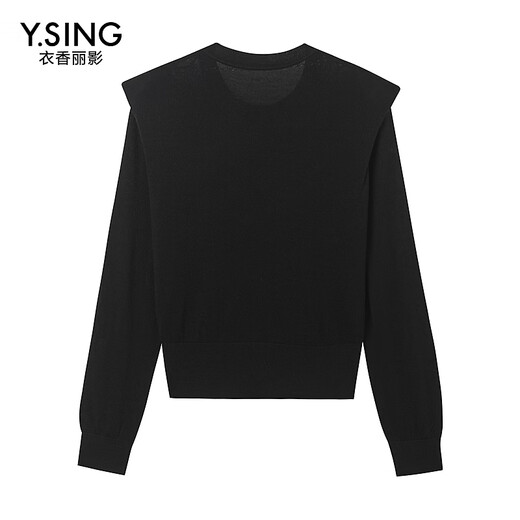 Yixiang Liying Wool Shoulder Padded Sweater Women's Spring and Autumn Design Niche High-end Top Black XS (150)