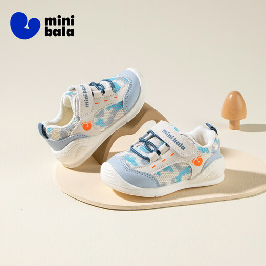 Minibala (minibala) 50% off children's shoes, children's toddler shoes, spring new baby breathable soft-soled front shoes for boys and girls, cushioning mesh, white blue, size 18, suitable for feet 11.2-12.0cm long