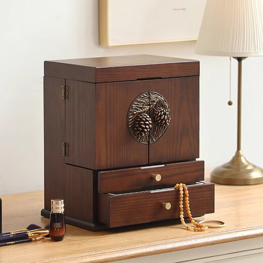 Nalandohao cosmetics storage box jewelry box integrated drawer storage cabinet large capacity wooden skin care product makeup storage box zero pine cone large makeup jewelry box